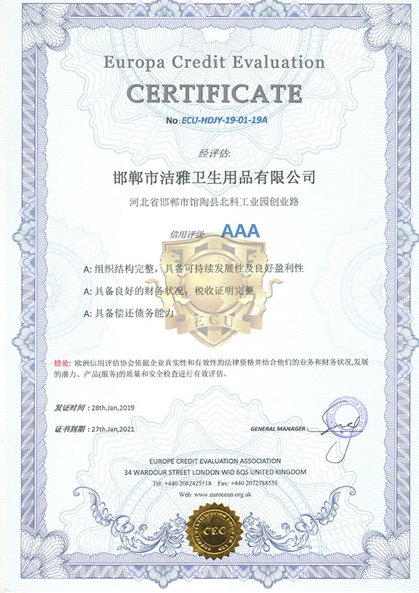Europa Credit Evaluation CERTIFICATE